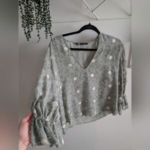 Zara Sage Green Textured Blouse Size Xs